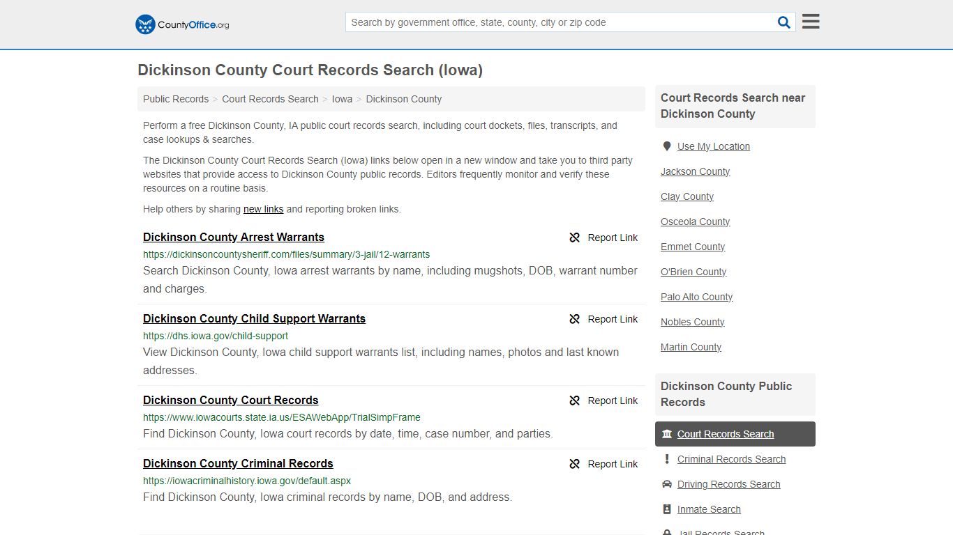 Dickinson County Court Records Search (Iowa) - County Office