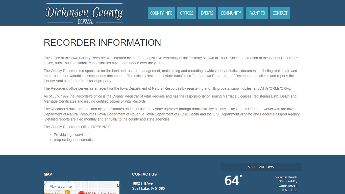 Recorder Information – Dickinson County, Iowa